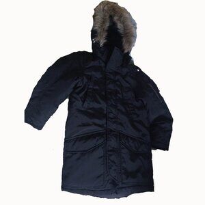 Raincoat, winter black jacket with a hoodie for a junior